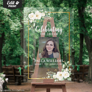 Celebration of Life Photo Funeral Welcome  Acrylic Sign
