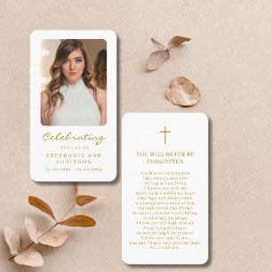 Celebration of Life Photo Gold Funeral Prayer Card