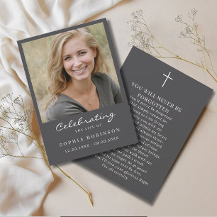 Celebration of Life Photo Grey Memorial Card