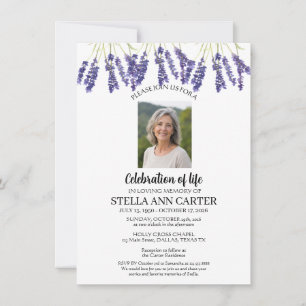 Celebration of Life Photo Lavender Funeral Invitation