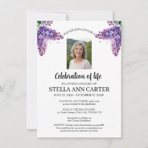 Celebration of Life Photo Lilac Floral Funeral Invitation