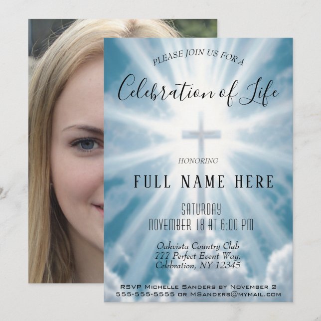 Celebration of Life - Photo Memorial Invitation (Front/Back)