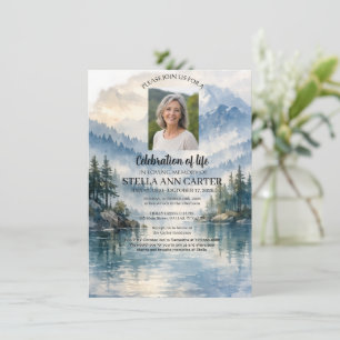 Celebration of Life Photo Mountain Lake Death Invitation