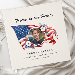 Celebration of Life Photo Patriotic Funeral Beige Guest Book