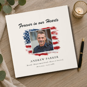 Celebration of Life Photo Patriotic Funeral Beige Guest Book
