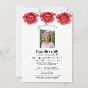 Celebration of Life Photo Roses Funeral Invitation