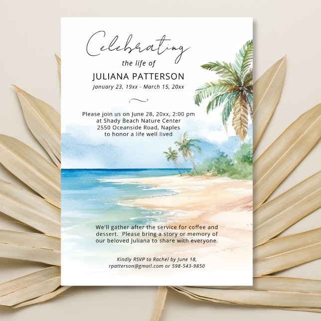 Celebration of Life Photo Tropical Beach Funeral Invitation (Creator Uploaded)