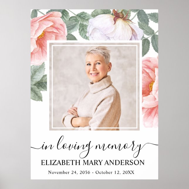 Celebration of Life Pink Floral Photo Poster (Front)