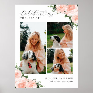 Celebration of Life Pink Floral Photo Welcome Sign