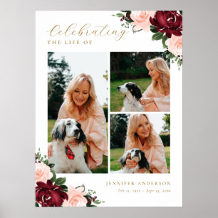 Celebration of Life Pink Floral Photo Welcome Sign