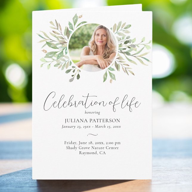 Celebration of Life Pretty Botanical Funeral Photo Programme (Creator Uploaded)