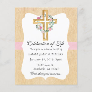 Celebration of Life Pretty Floral Cross Pink Invi Flyer
