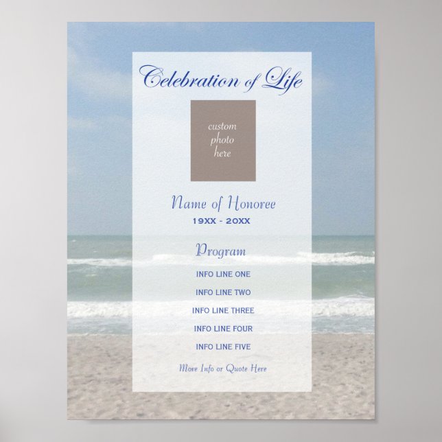 Celebration of Life Program Beach and Photo Poster (Front)
