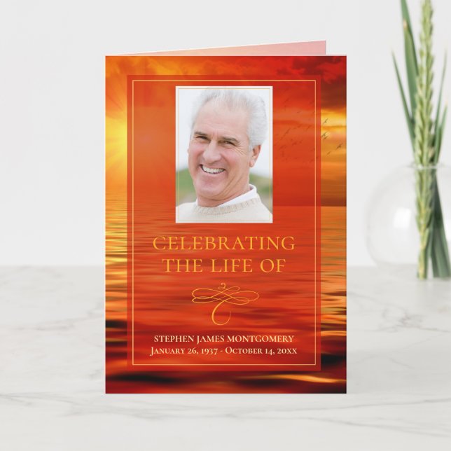 Celebration of Life Program Sunset Ocean Horizon Programme (Front)