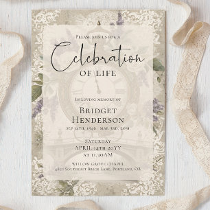 Celebration of Life Purple Butterfly Peony Funeral Invitation