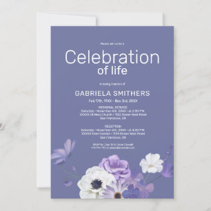 Celebration of life Purple Floral Funeral Memorial Invitation