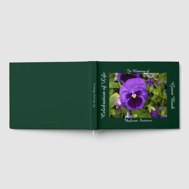 Celebration of Life Purple Flower Pansy Floral Guest Book (Full)
