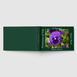 Celebration of Life Purple Flower Pansy Floral Guest Book