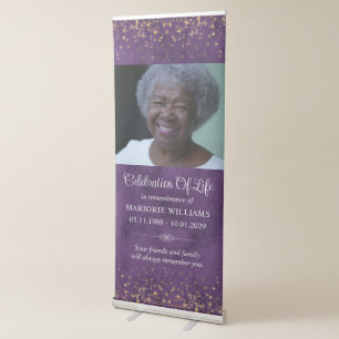 Celebration Of Life Purple Gold Custom Photo Retractable Banner