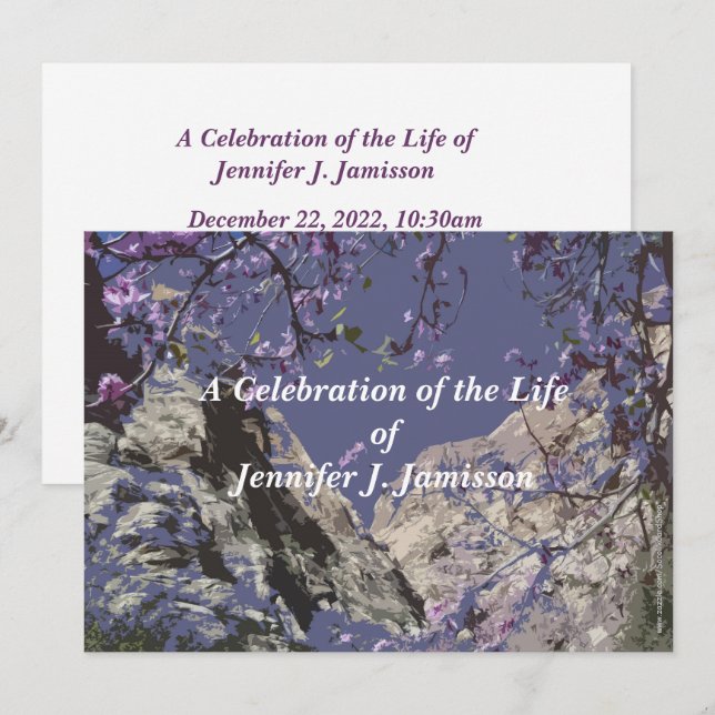 Celebration of Life Purple Mountains Flowers Invitation (Front/Back)