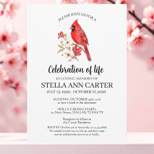 Celebration of Life Red Cardinal Floral Funeral Invitation