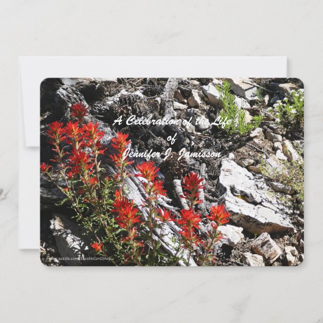 Celebration of Life, Red Flowers and Rocks Invitation (Front)