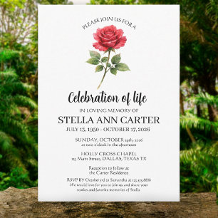 Celebration of Life Red Rose Floral Funeral Invitation
