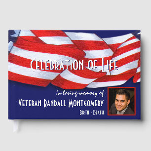 Celebration Of Life Red White Blue Custom Photo Guest Book