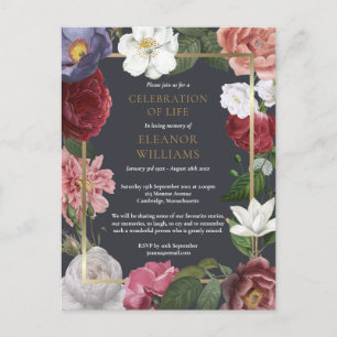 Celebration of Life Rose Floral Funeral Announcement Postcard