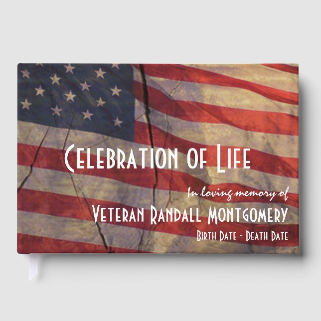 Celebration Of Life Rustic American Flag Memorial Guest Book (Front)