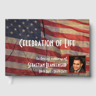 Celebration Of Life Rustic American Flag Memorial  Guest Book