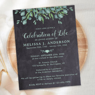 Celebration Of Life Rustic Eucalyptus Funeral Invitation Postcard