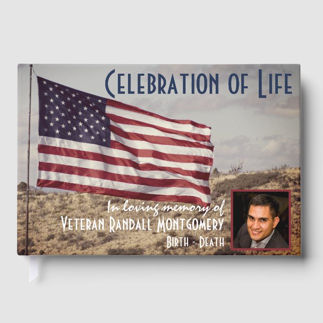 Celebration Of Life Rustic Memorial American Flag  Guest Book (Front)