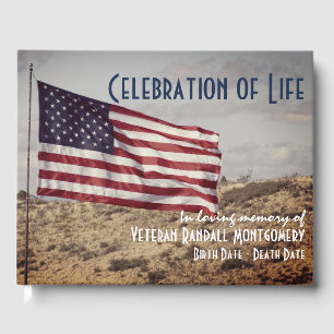 Celebration Of Life Rustic Memorial American Flag Guest Book