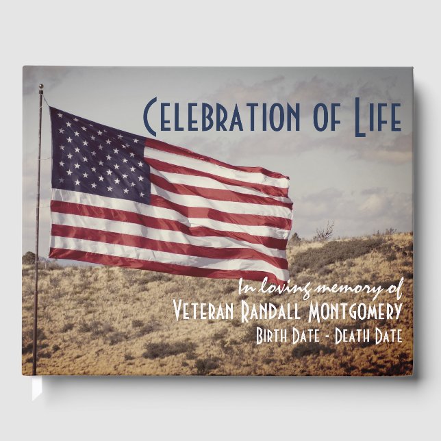 Celebration Of Life Rustic Memorial American Flag Guest Book (Front)