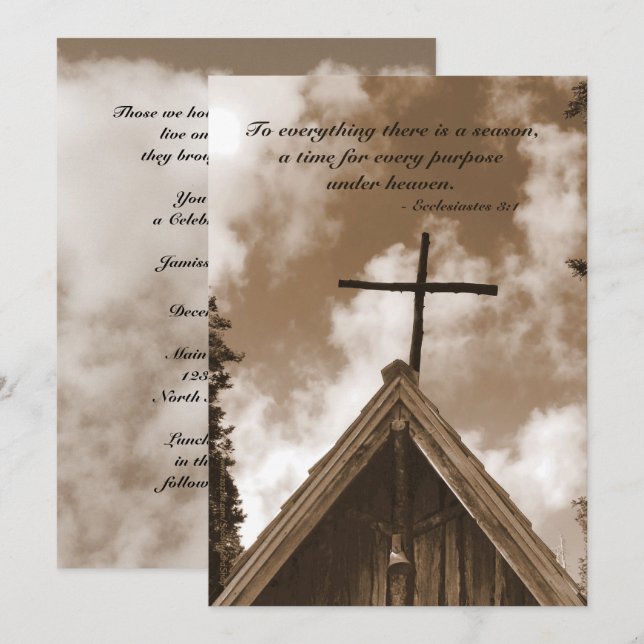 Celebration of Life, Scripture Quote Ecclesiastes, Invitation (Front/Back)
