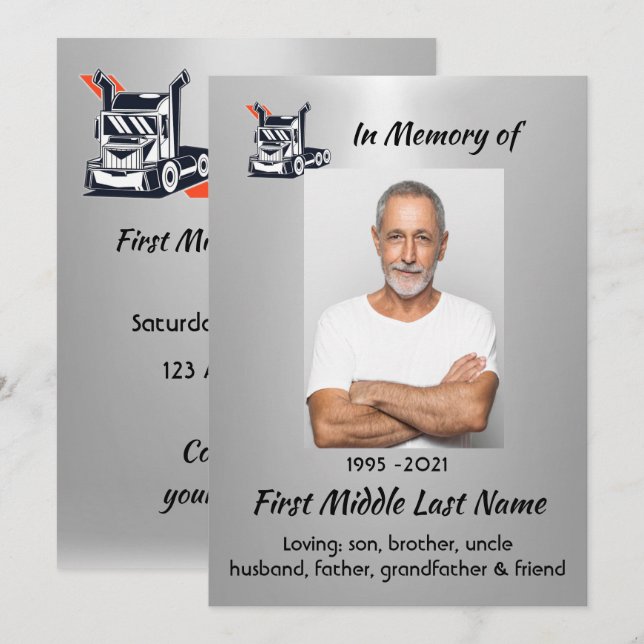 Celebration of Life Semi-Truck Tractor-trailer  Invitation (Front/Back)