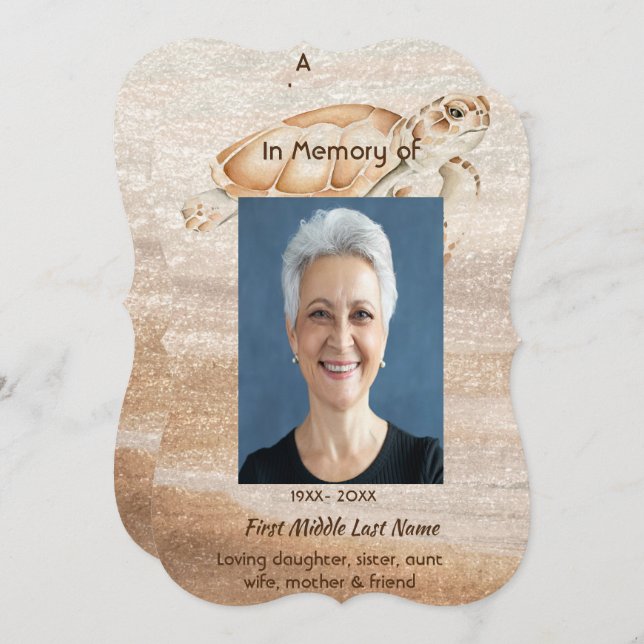 Celebration of Life Service Beach Sea Turtle  Invitation (Front/Back)