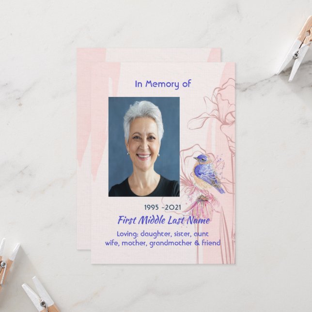 Celebration of Life Service Bluebird Garden Invitation (Front/Back In Situ)