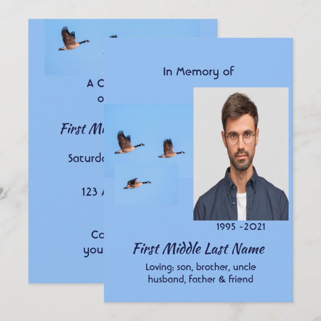 Celebration of Life Service Canada Goose Outdoors Invitation (Front/Back)