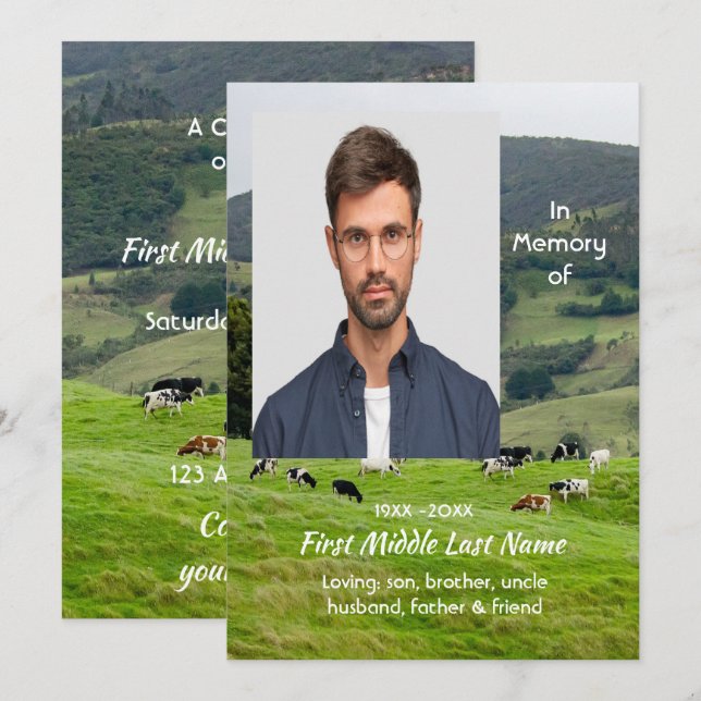 Celebration of Life Service Cattle Farm Landscape Invitation (Front/Back)
