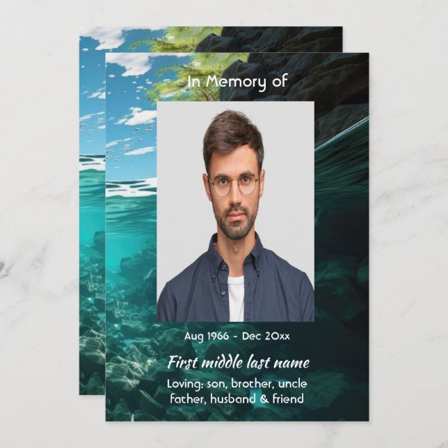 Celebration of Life Service Deep Sea Diving Diver Invitation (Front/Back)