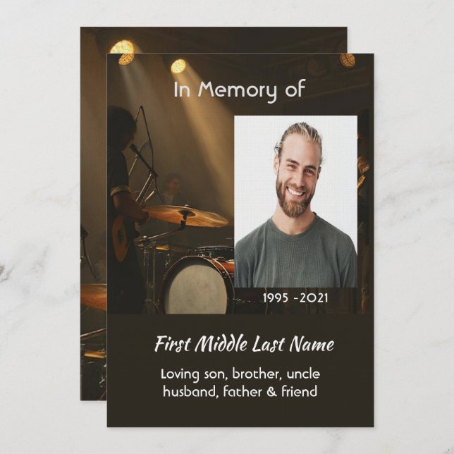 Celebration of Life Service  Drummer Drums Band  Invitation (Front/Back)