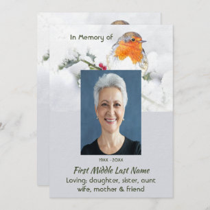 Celebration of Life Service  English Robin Bird Invitation