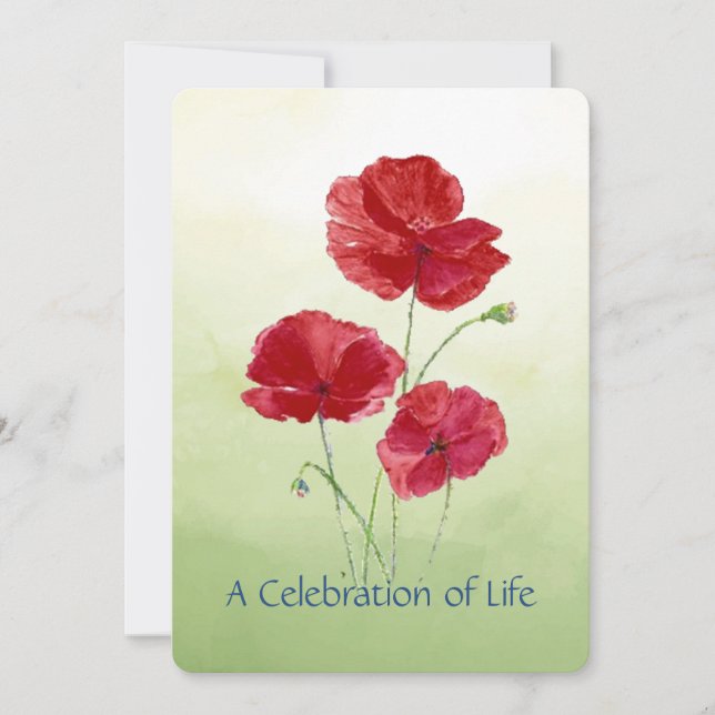Celebration of Life Service Garden Poppy Flower Invitation (Front)