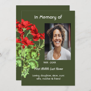 Celebration of Life Service Geranium Flower Invitation