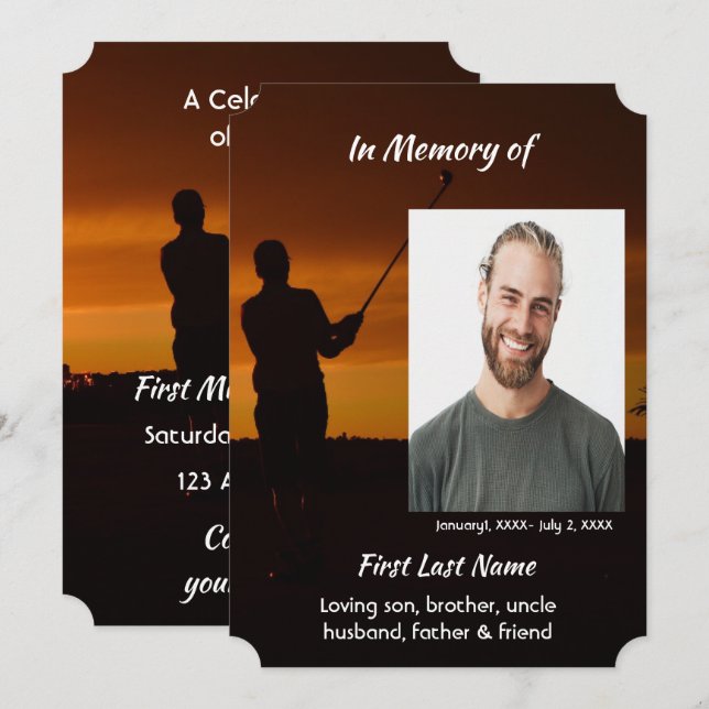 Celebration of Life Service  Golfer Golfing Golf Invitation (Front/Back)