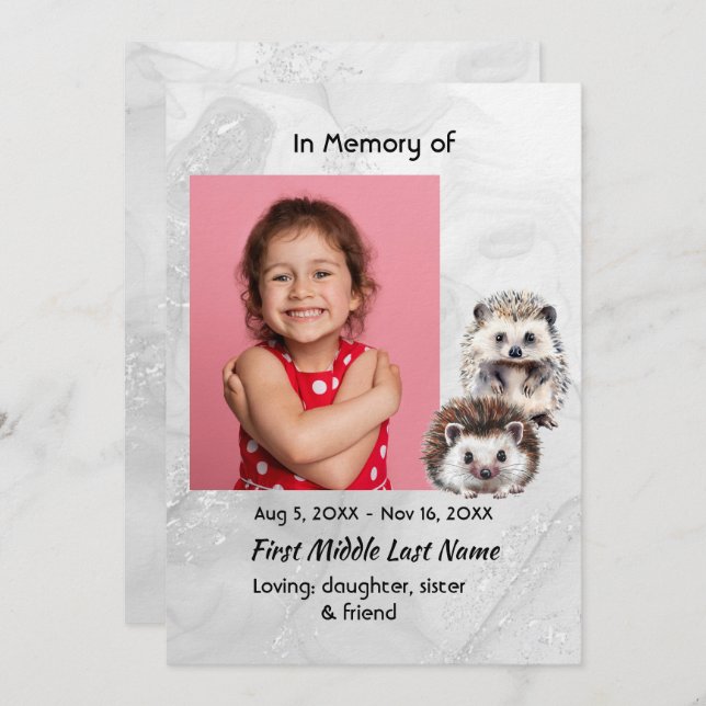 Celebration of Life Service Hedgehog Children Invitation (Front/Back)
