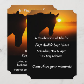 Celebration of Life Service  Horse Silhouette Invitation