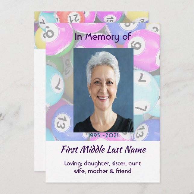 Celebration of Life Service invite Bingo Game  (Front/Back)